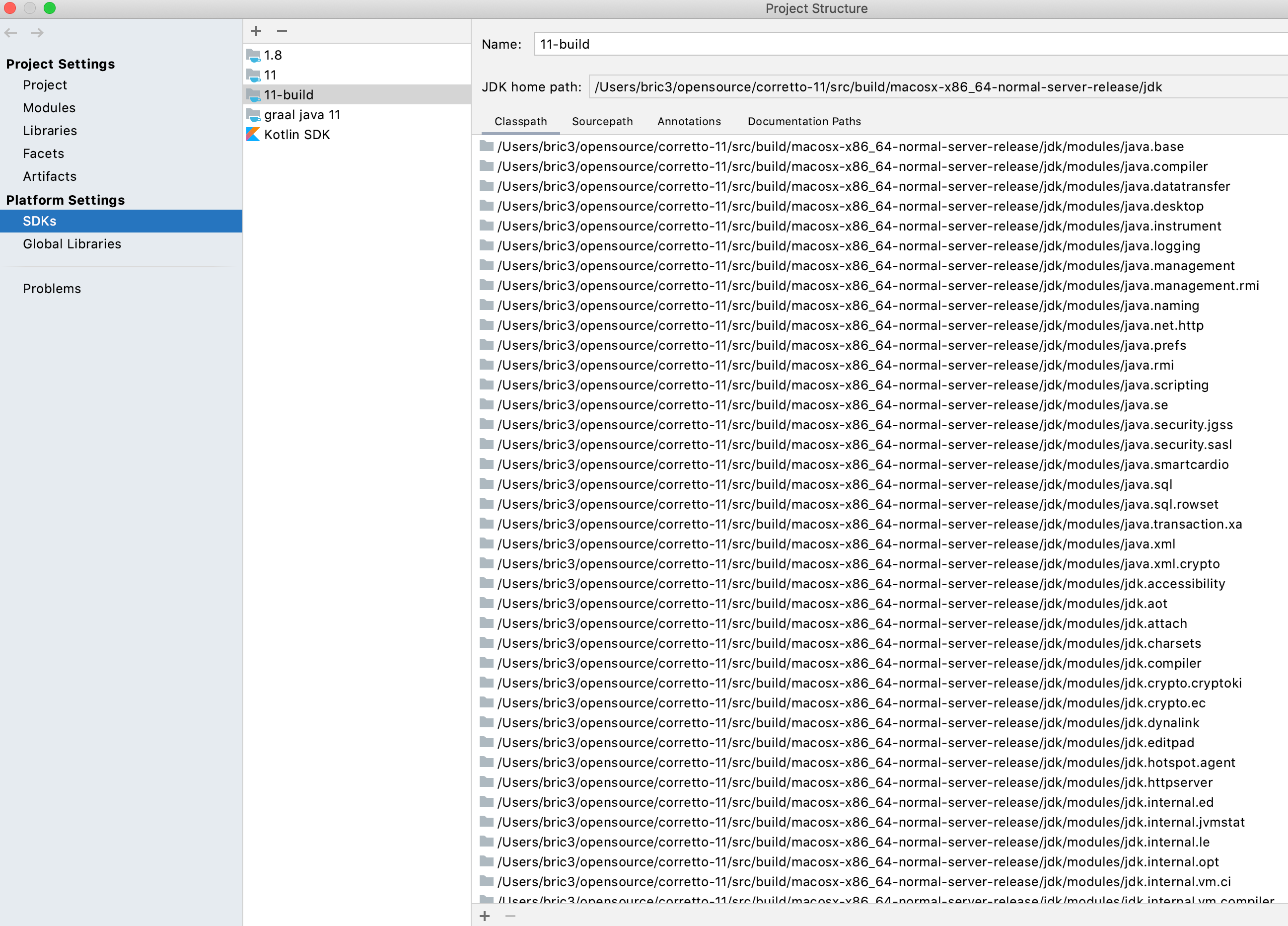 Setting freshly built JDK as Project SDK